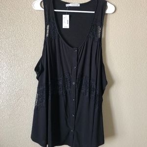 plus size button down tank with lace inlay